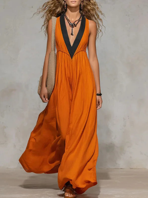 Kayla V Neck Flowy Maxi Dress