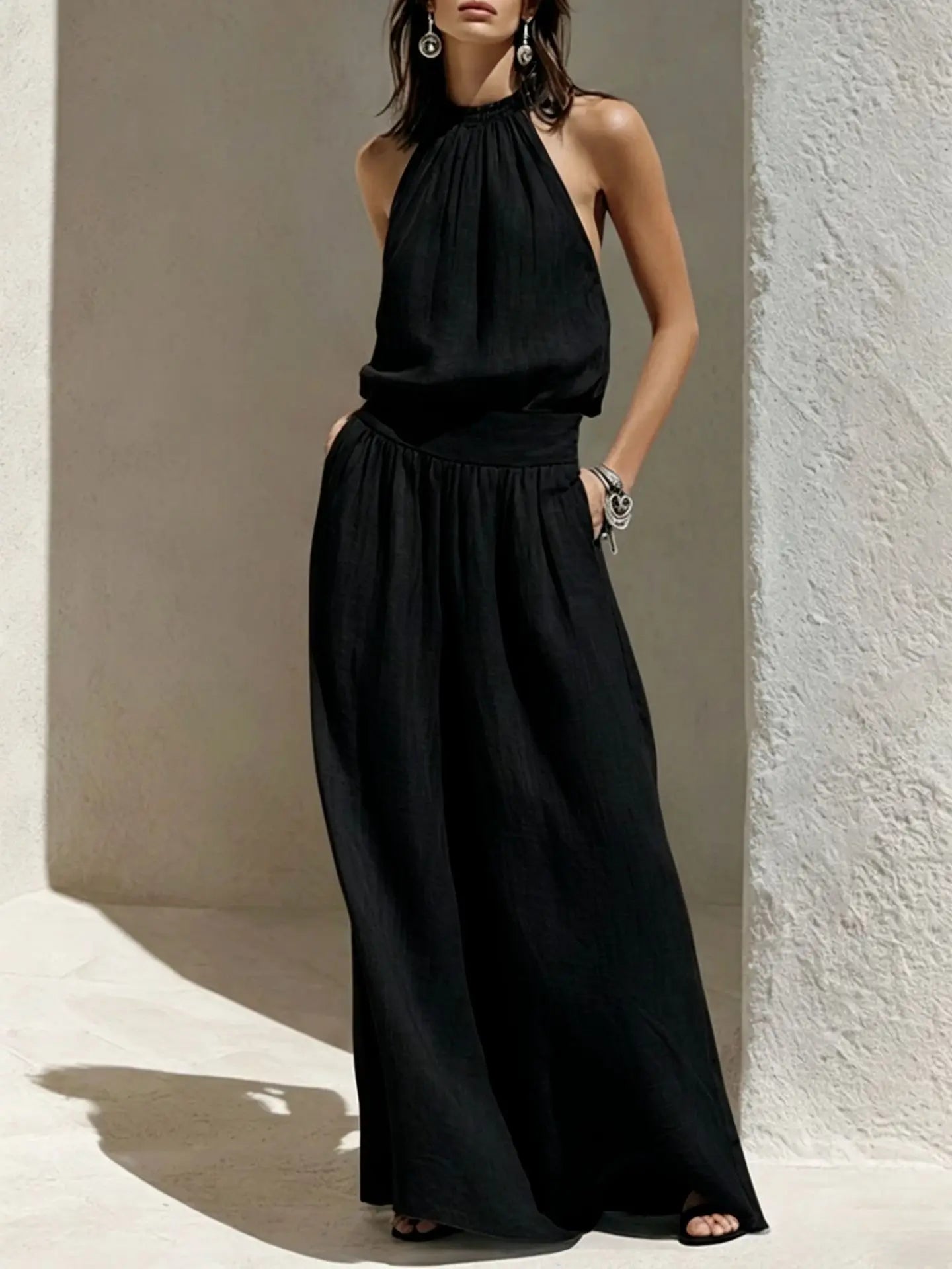Michaela Halter Ruched Maxi Dress