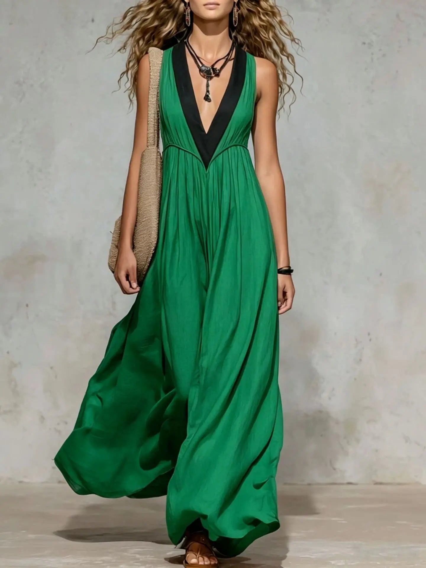 Kayla V Neck Flowy Maxi Dress
