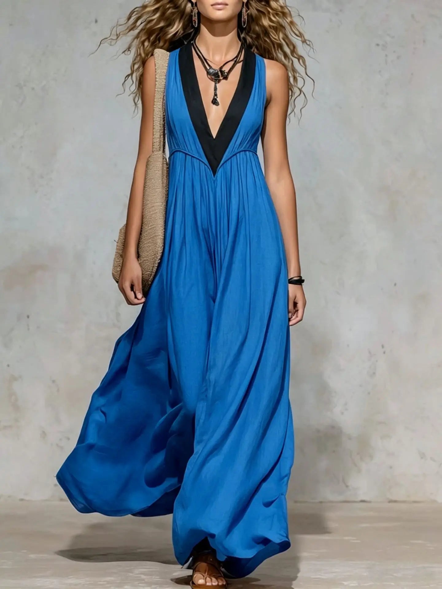 Kayla V Neck Flowy Maxi Dress