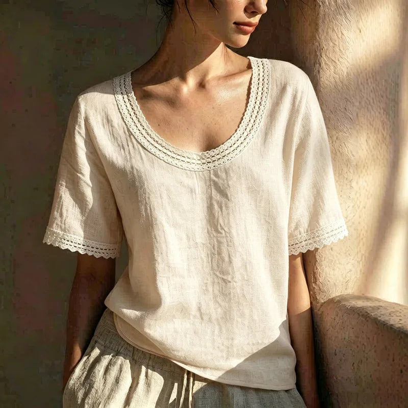 Jaida  Lace Trim Linen Blouse