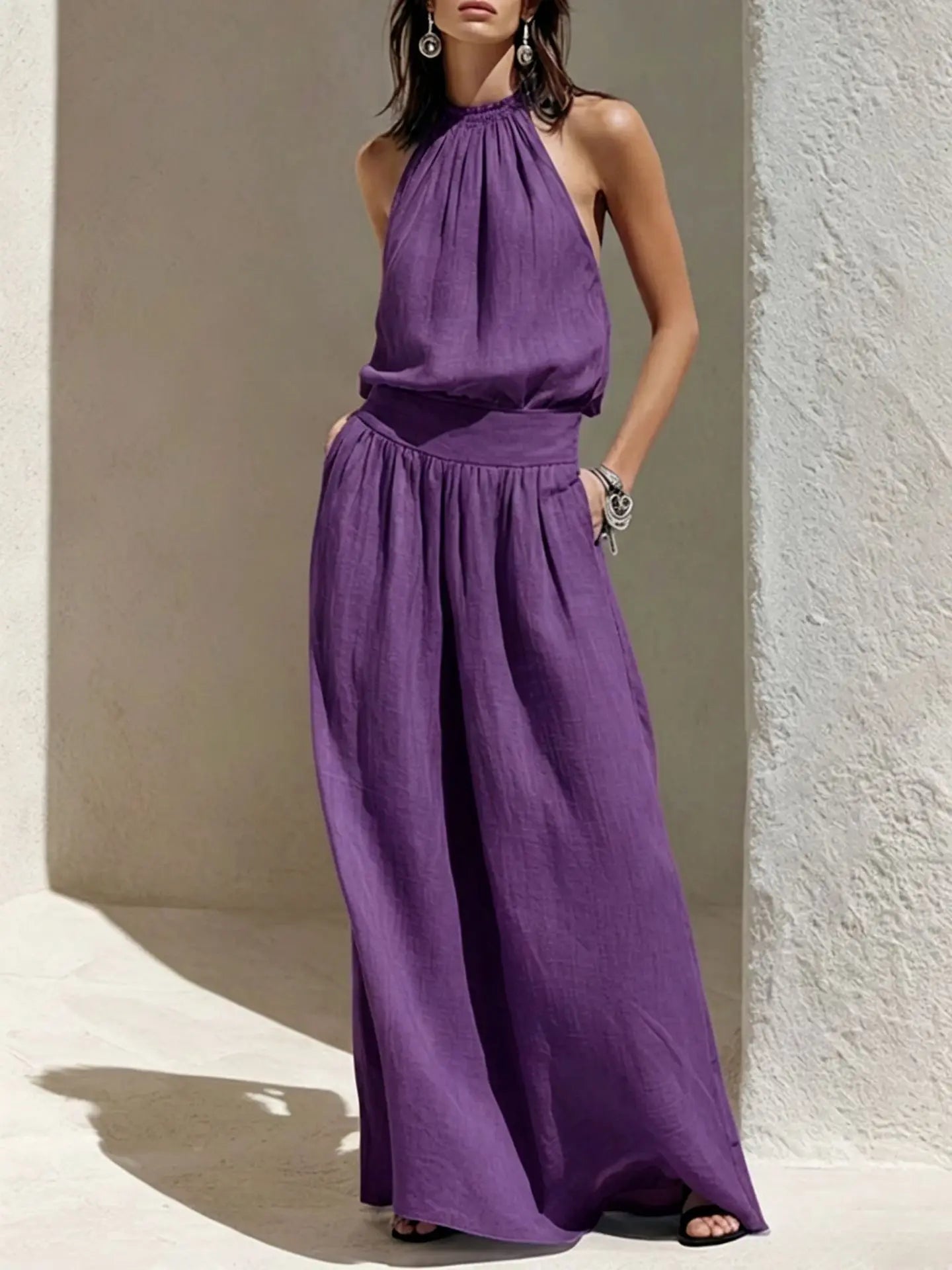 Michaela Halter Ruched Maxi Dress