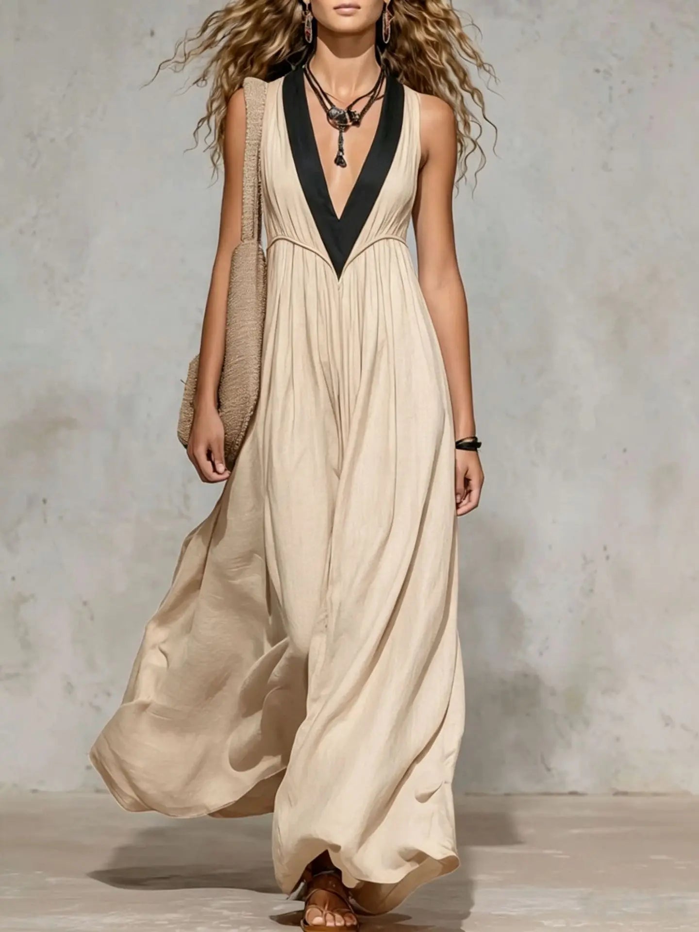Kayla V Neck Flowy Maxi Dress