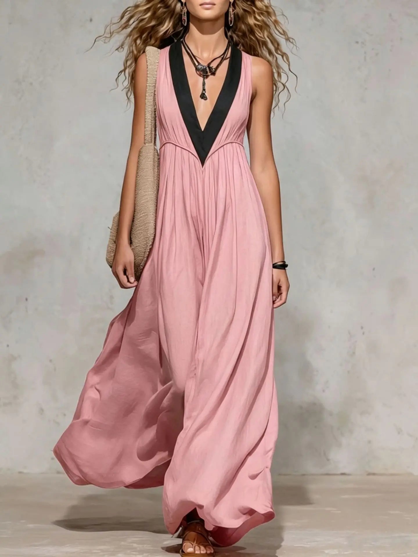 Kayla V Neck Flowy Maxi Dress