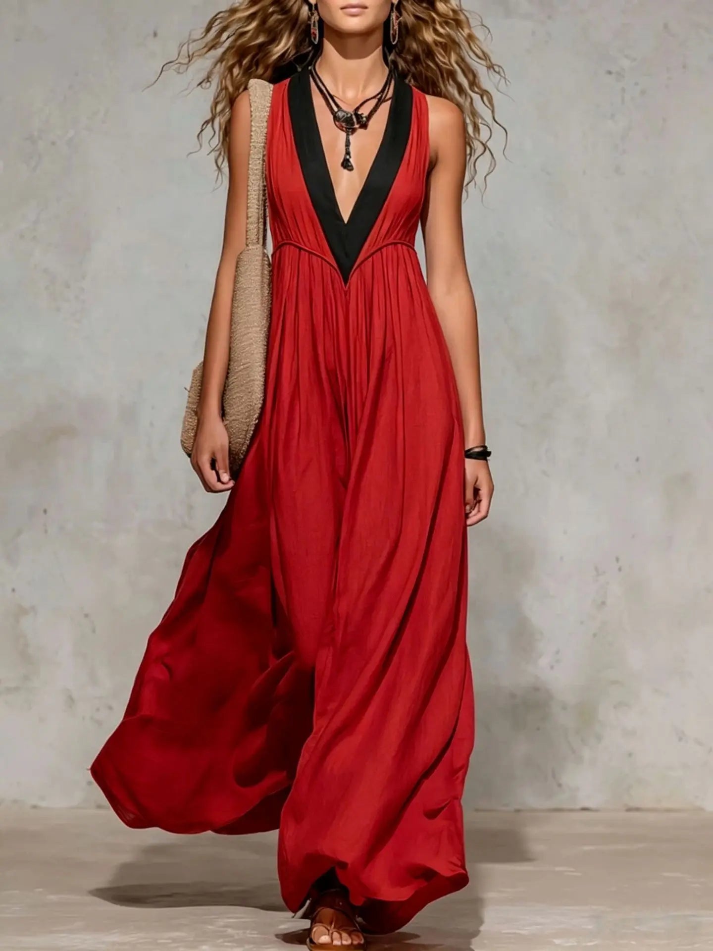 Kayla V Neck Flowy Maxi Dress